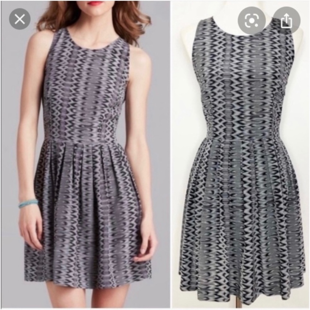 JOIE Sleeveless Fit and Flare Dress Size XS 100% Silk Gray Print twee artsy